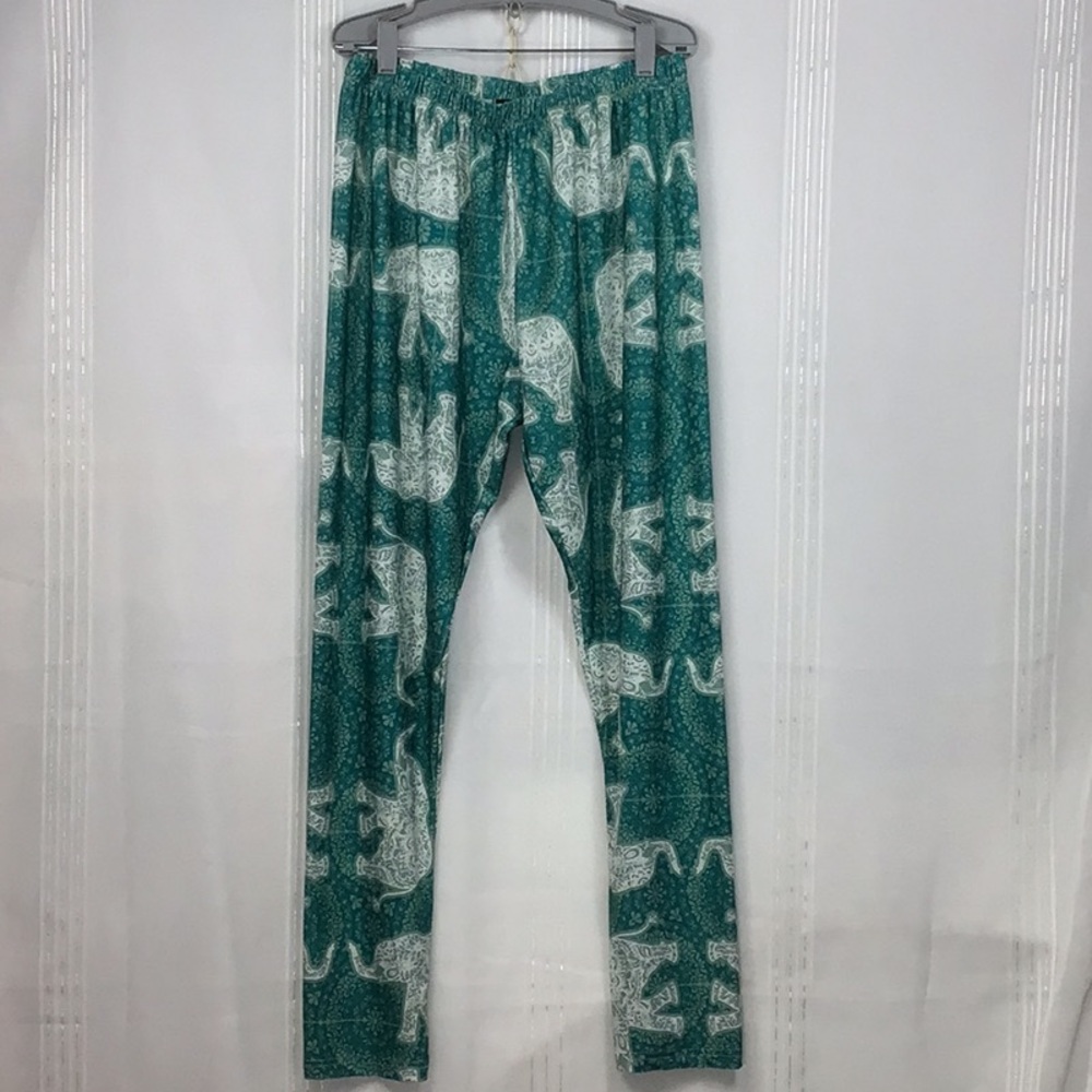 🐘 LILY by Firmiana Teal White Elephants Graphic Pattern Silky Soft Sz. L/XL